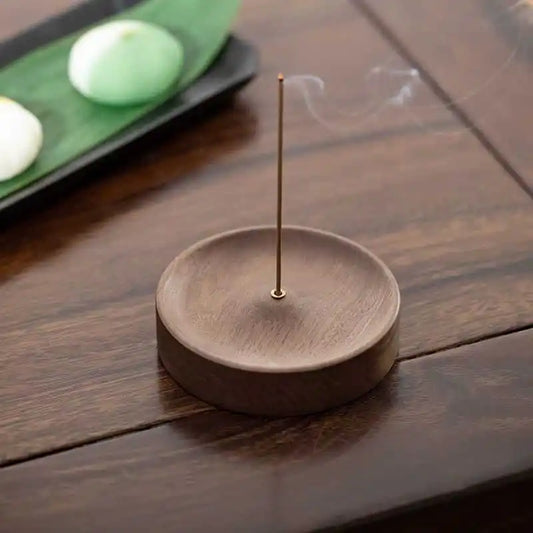 Handcrafted black walnut Zen incense holder for sticks and cones - elegant solid wood base for home aromatherapy and minimalist décor.