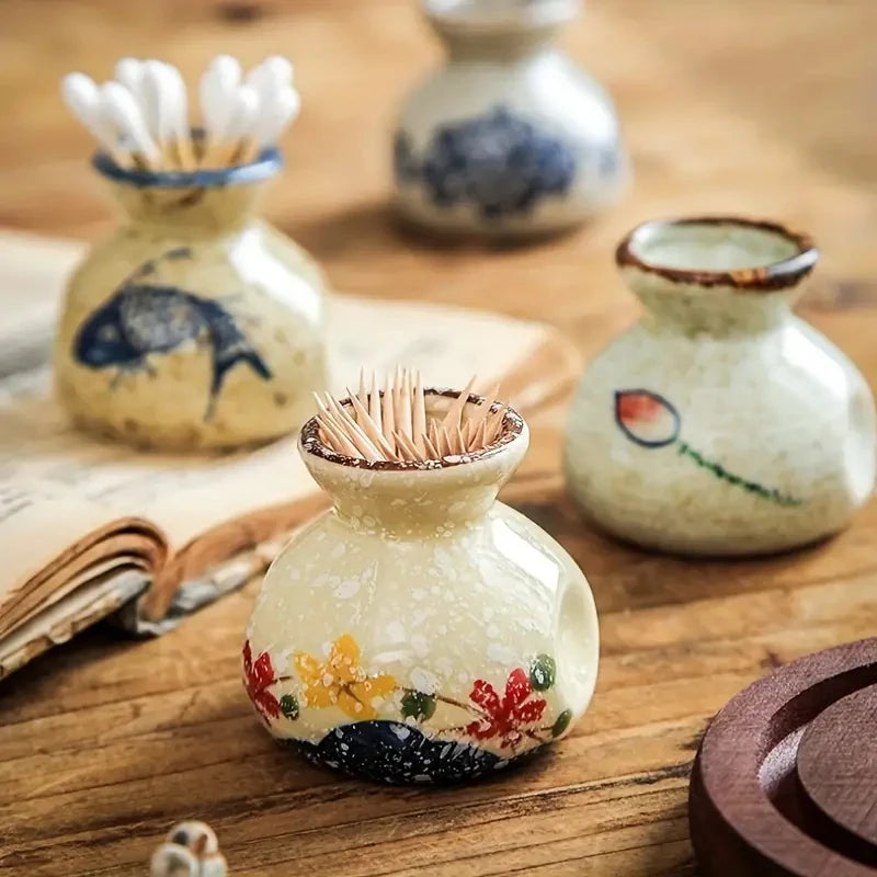 Toothpick Dispenser Handcrafted Japanese ceramic holder adds rustic charm, easy access, and durable storage - enhance your table decor ideal gift; buy now.
