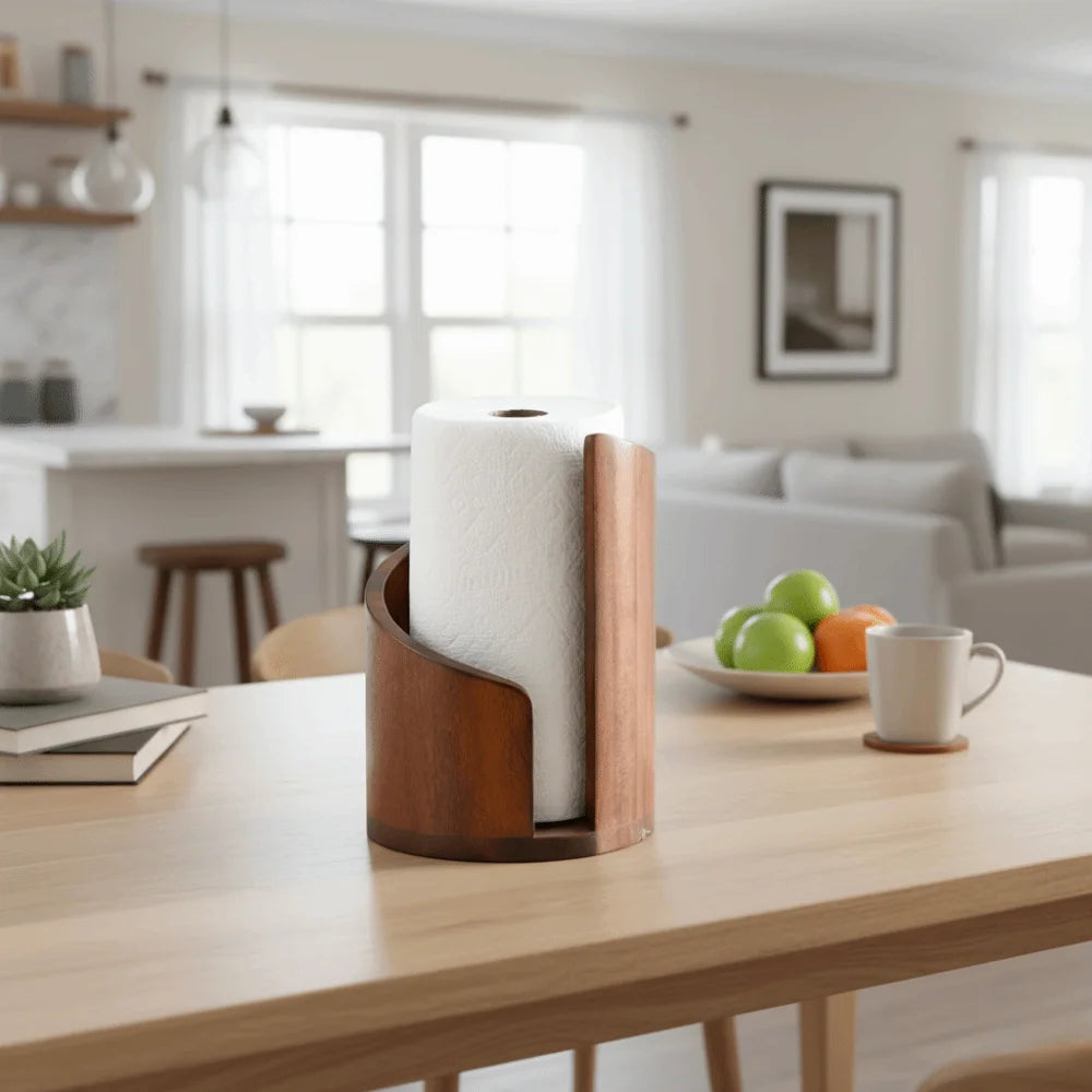 Beige Wood Paper Towel Holder