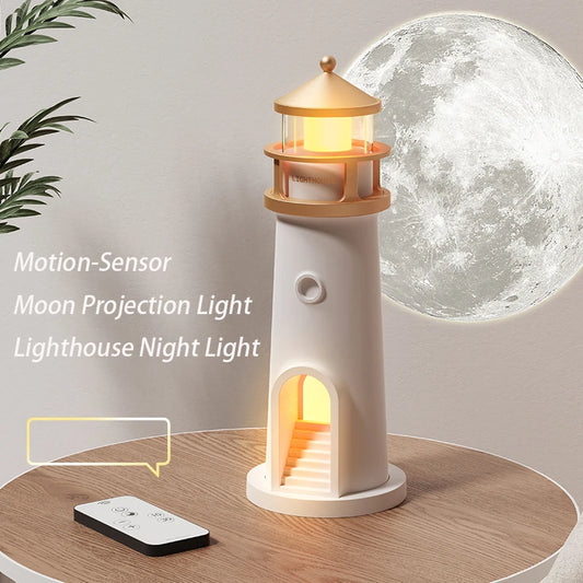 Moon Lamp Projection Lighthouse Night Light With Bluetooth delivers moonlit projection, Bluetooth music, motion sensing, and ambient lighting, Grab it now.