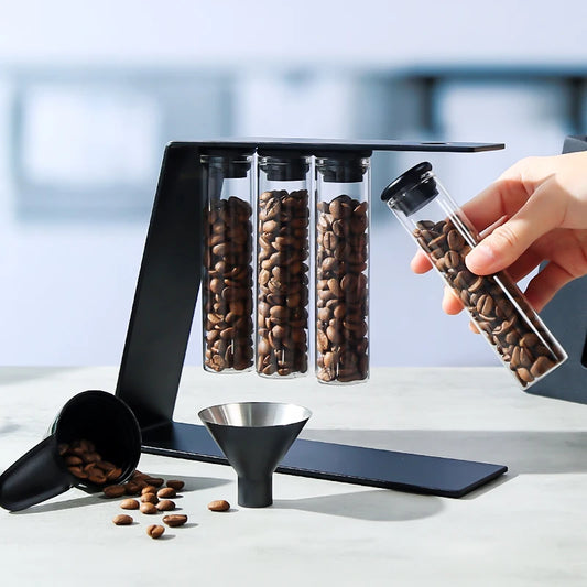 Magnetic Coffee Bean Storage Glass Tubes Display Rack