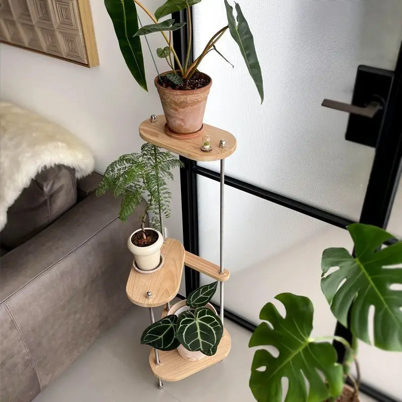 Solid Wood Geometric Plant Stand