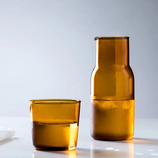 Heat-Resistant Bedside WaterCarafe Glass Set Premium offers durable borosilicate glass for hot or cold beverages, dishwasher and microwave safe, order now.