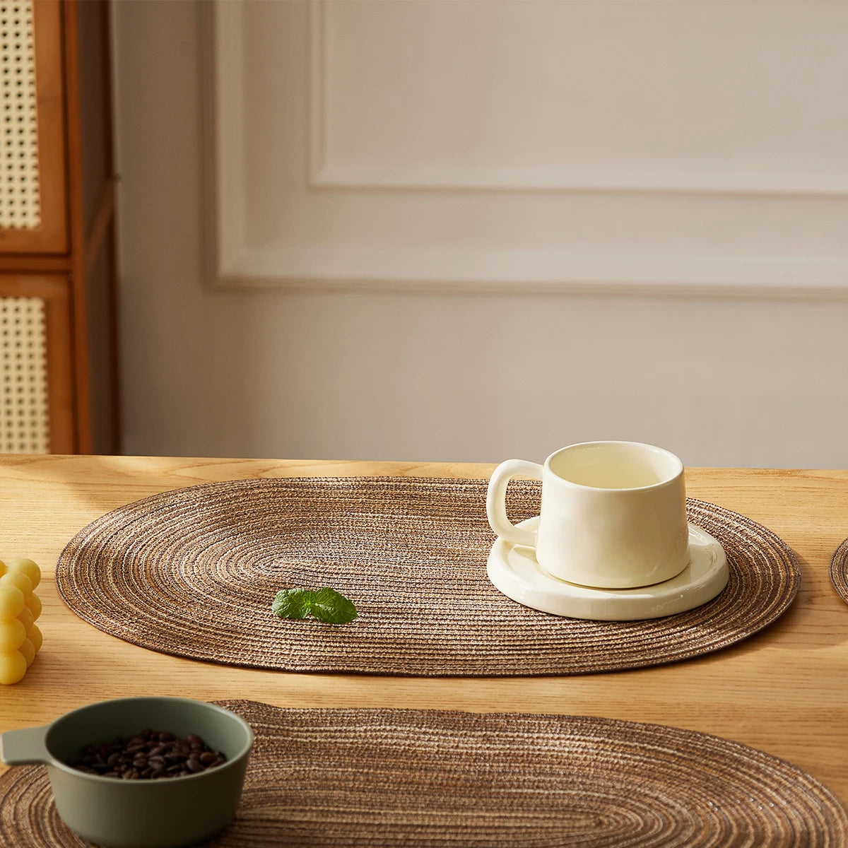Premium Quality Cotton Braided Table Mats deliver non-slip, washable protection for dining tables with a 4-piece oval set, elevating decor; shop now to save.