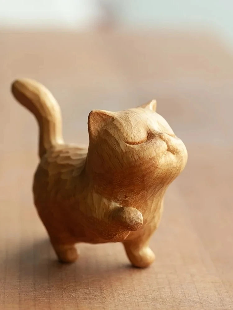 Handcrafted Wooden Cat Figurine