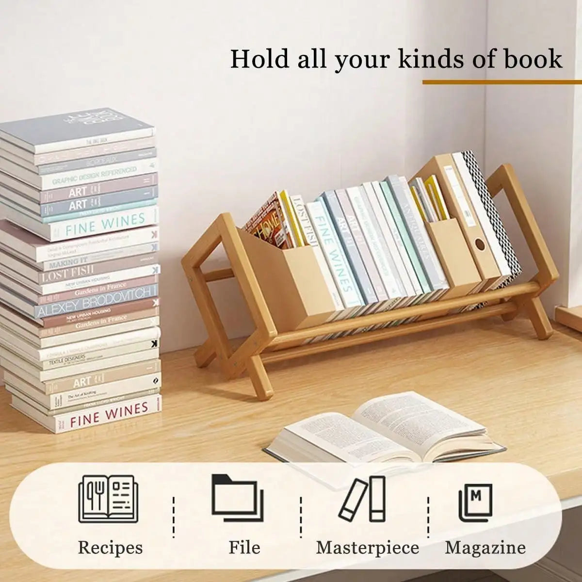 Bamboo Bookshelf Storage Organizer