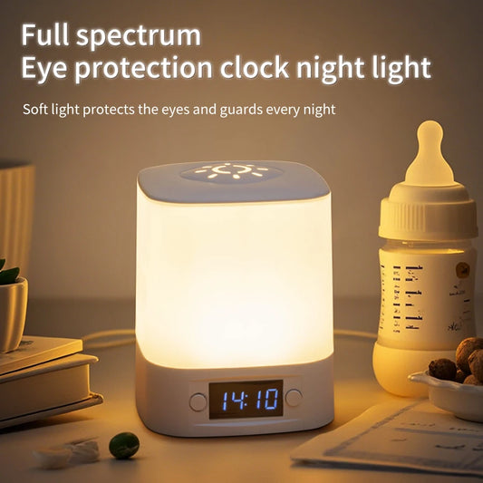 Rechargeable LED Night Lamp with Clock delivers gentle, adjustable light, 1200mAh battery, touch control, timer options, and a clear bedside clock shop now