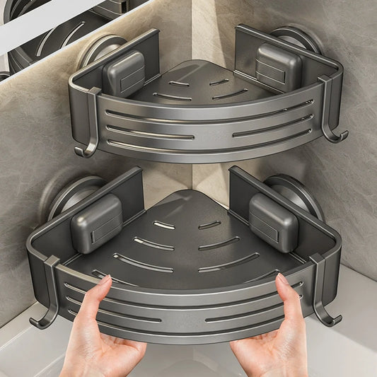 No-Drill Suction-Cup Wall-Mounted Triangular Organizer keeps bathroom clutter off walls, installs in seconds with strong suction, boosting space - buy now.
