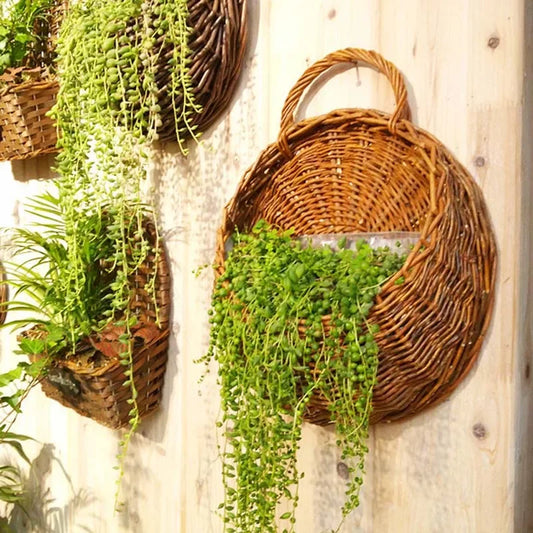 Wicker Wall-Mounted Planter, handmade and eco-friendly, adds chic home garden decor with a sturdy natural basket for patios, balconies, indoors, Shop now!!