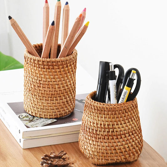 Organize your desk with our Handmade Woven Wood Vine Pen Holder, a stylish and eco-friendly storage solution perfect for students and office use.