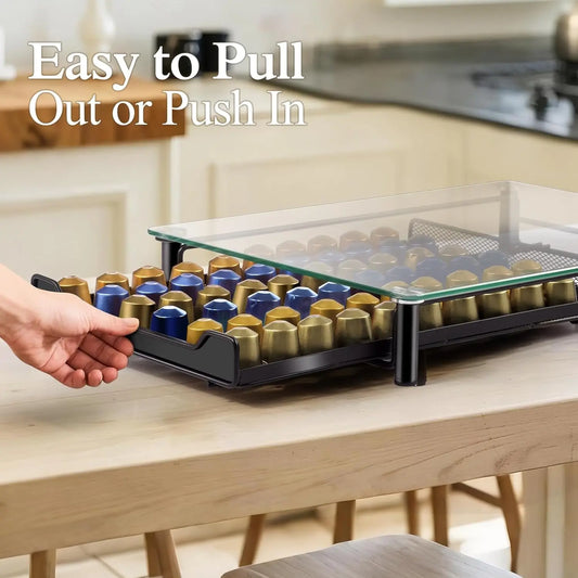 Metal Drawer Tempered Glass Nespresso Pod Storage