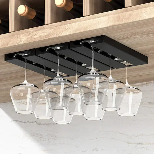 Organize your kitchen with our Bar Wine Glass Rack Non-drilled Cup Holder, perfect for upside-down drying of household wine glasses.