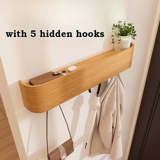 Modern Wooden Wall Mount Coat Rack with Five Hooks delivers stylish space-saving organization for bedrooms and halls with a sturdy mount and shelf; shop now.