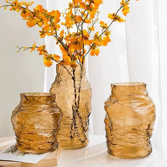 Glass Vase with irregular folded lines adds texture to hydroponics, terrariums, elevating floral displays, inspiring chic interiors for your home, shop now.
