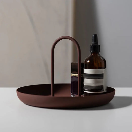 Nordic Round Jewelry Tray With Handle offers stylish storage for necklaces and sundries, a portable desktop organizer that keeps items tidy; shop now today.