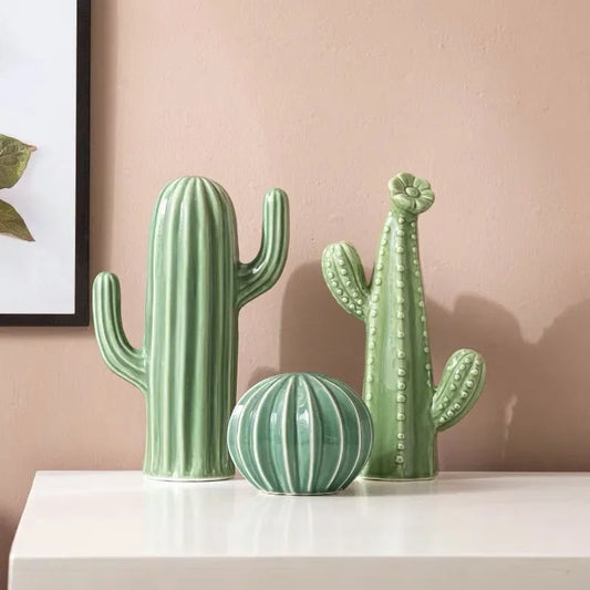 Ceramic Cactus Ornaments add Nordic charm to any space, handcrafted decorative accents for display, photography props, and green-room chic decor. Shop now.