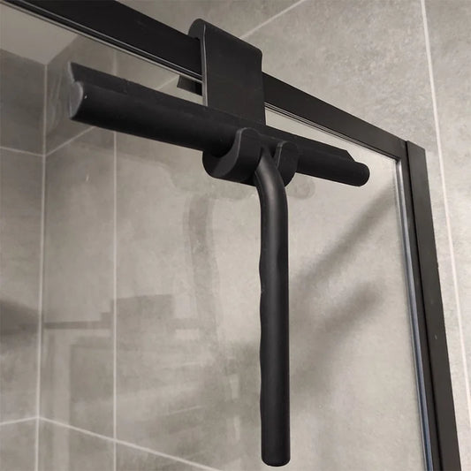 Shower squeegee with handle: Silicone, durable, and gentle on surfaces. Features 3-in-1 functionality with sponge brush, window screen brush, and soft scraper. Ideal for windows, glass, and more. Ergonomic, non-slip handle.