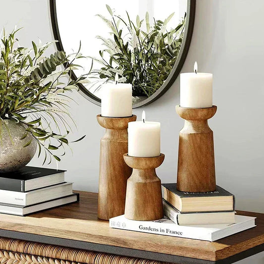 Candleholders crafted from natural wood bring nature-inspired warmth and retro farmhouse charm to your home, elevating decor for weddings and more—shop now.