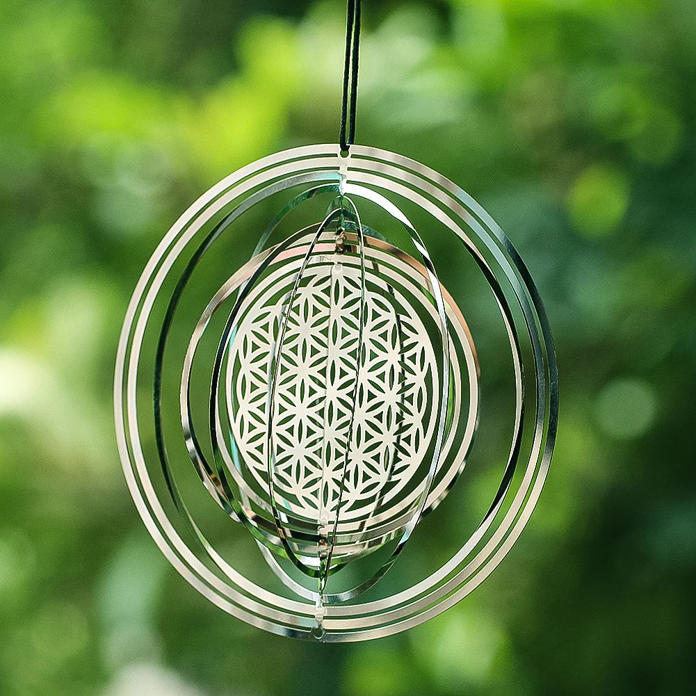 3D Mandala Flower of Life Wind Spinner Mirror delivers mesmerizing reflective motion for outdoor yards, deterring birds and brightening spaces - shop now!